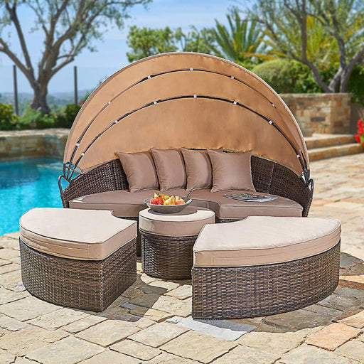 Outdoor Patio Round Daybed with Retractable Canopy