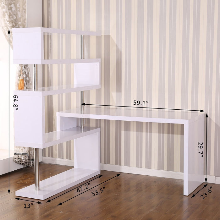 4 Tier L-Shaped Rotating Versatile Computer Desk with Shelves and Steel Frame