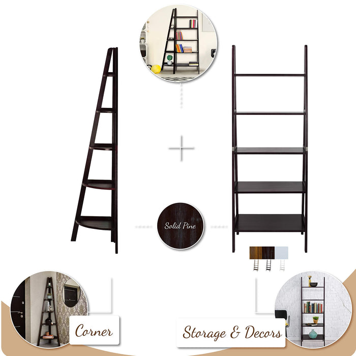 5-Shelf Ladder Bookcase, Espresso