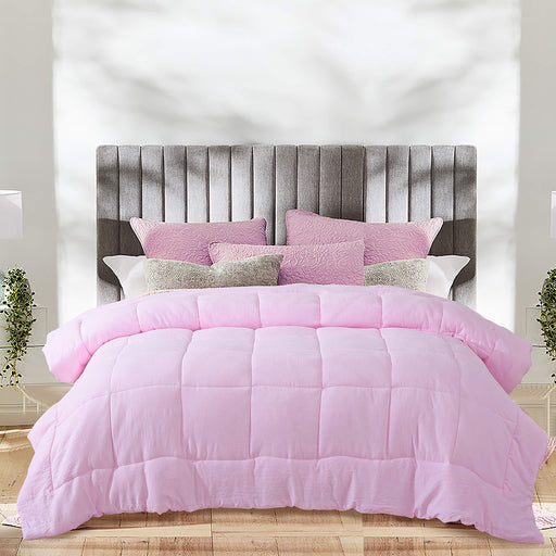 All Season Pre Washed Soft Microfiber White Goose Down Alternative Comforter (Pink, Full/Queen)