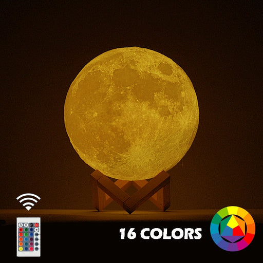 16 Colors 3D Print Moon Lamp Colorful Change Touch Usb Led Night Light Home Decor Creative Gift