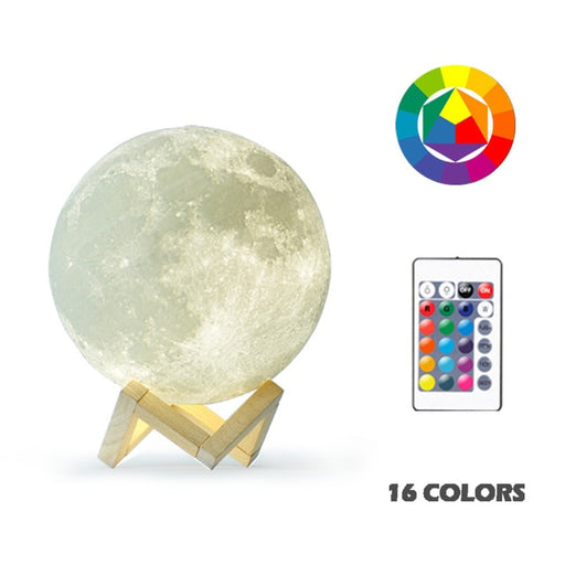 16 Colors 3D Print Moon Lamp Colorful Change Touch Usb Led Night Light Home Decor Creative Gift